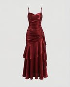 Women's Velvet Evening Dress with Ruffle Skirt