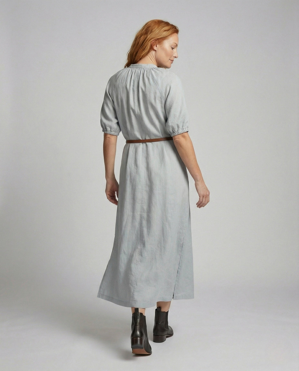 Women's Maxi Shirt Dress with Tie Belt - Back View