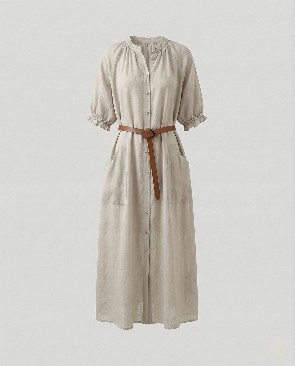 Women's Maxi Shirt Dress with Tie Belt