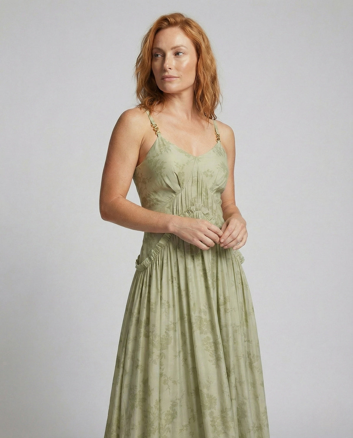 Women's Jacquard Maxi Dress with Bustier - Upper Body View