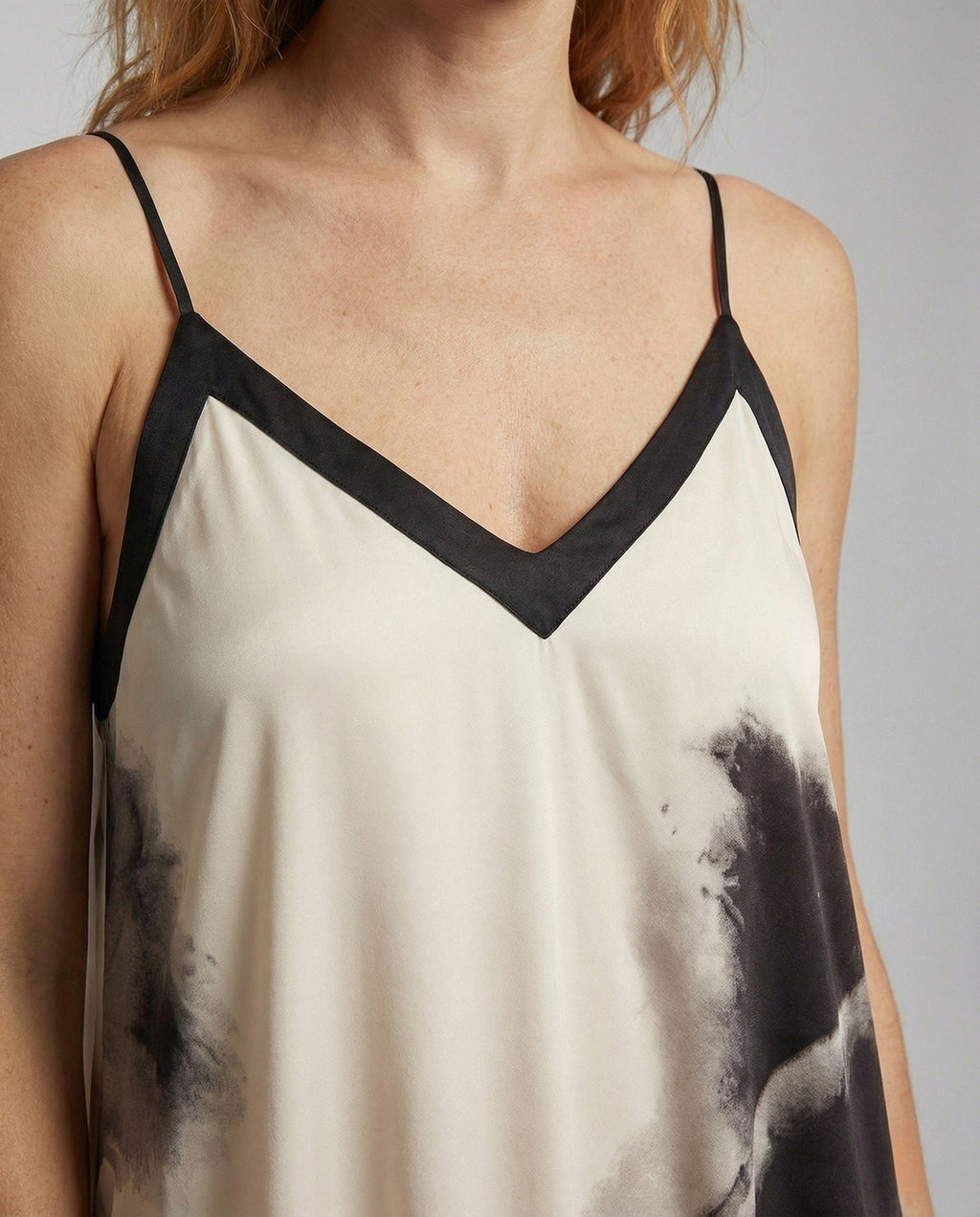 Women's Slip Dress with V-Back and Watercolor Print - Close-Up Detail