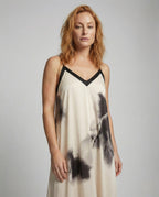 Women's Slip Dress with V-Back and Watercolor Print - Upper Body View