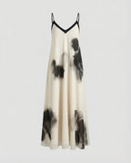 Women's Slip Dress with V-Back and Watercolor Print