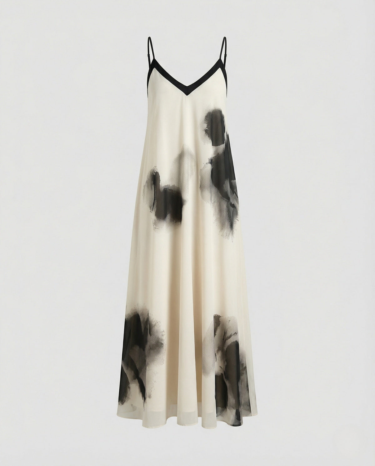 Women's Slip Dress with V-Back and Watercolor Print