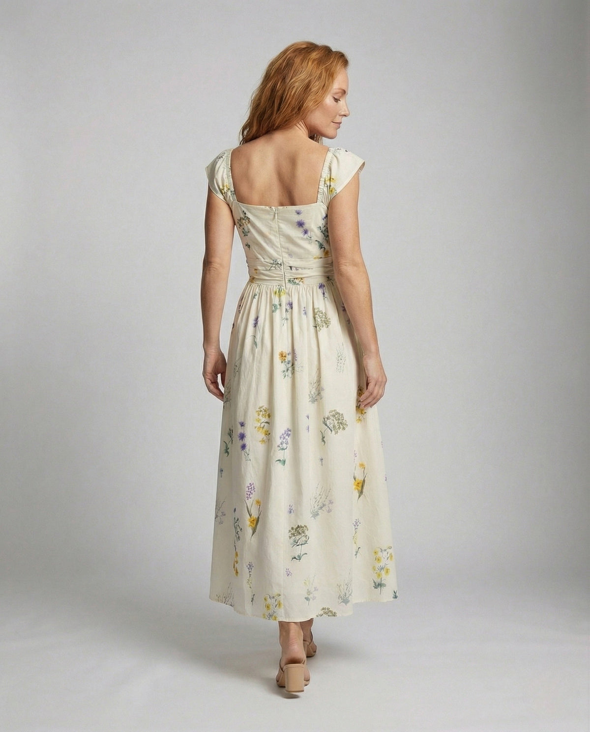 Women's Floral Summer Maxi Dress with Corset - Back View