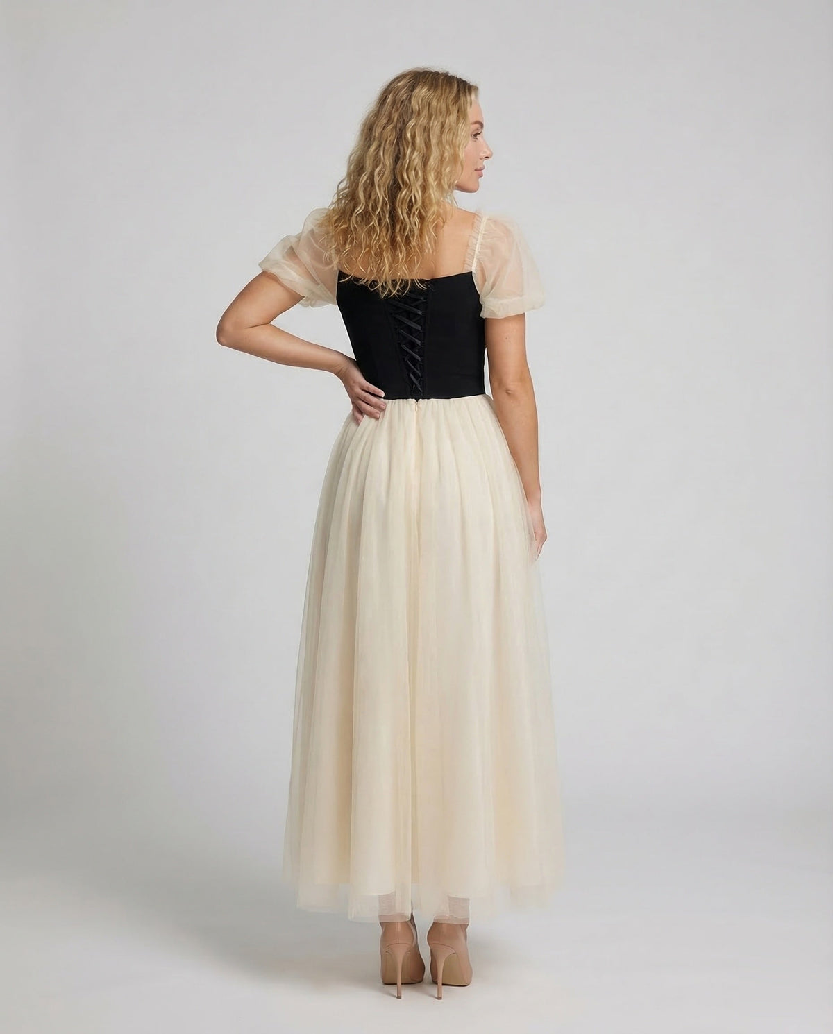 Women's Gala Maxi Dress with Tulle Skirt - Back View