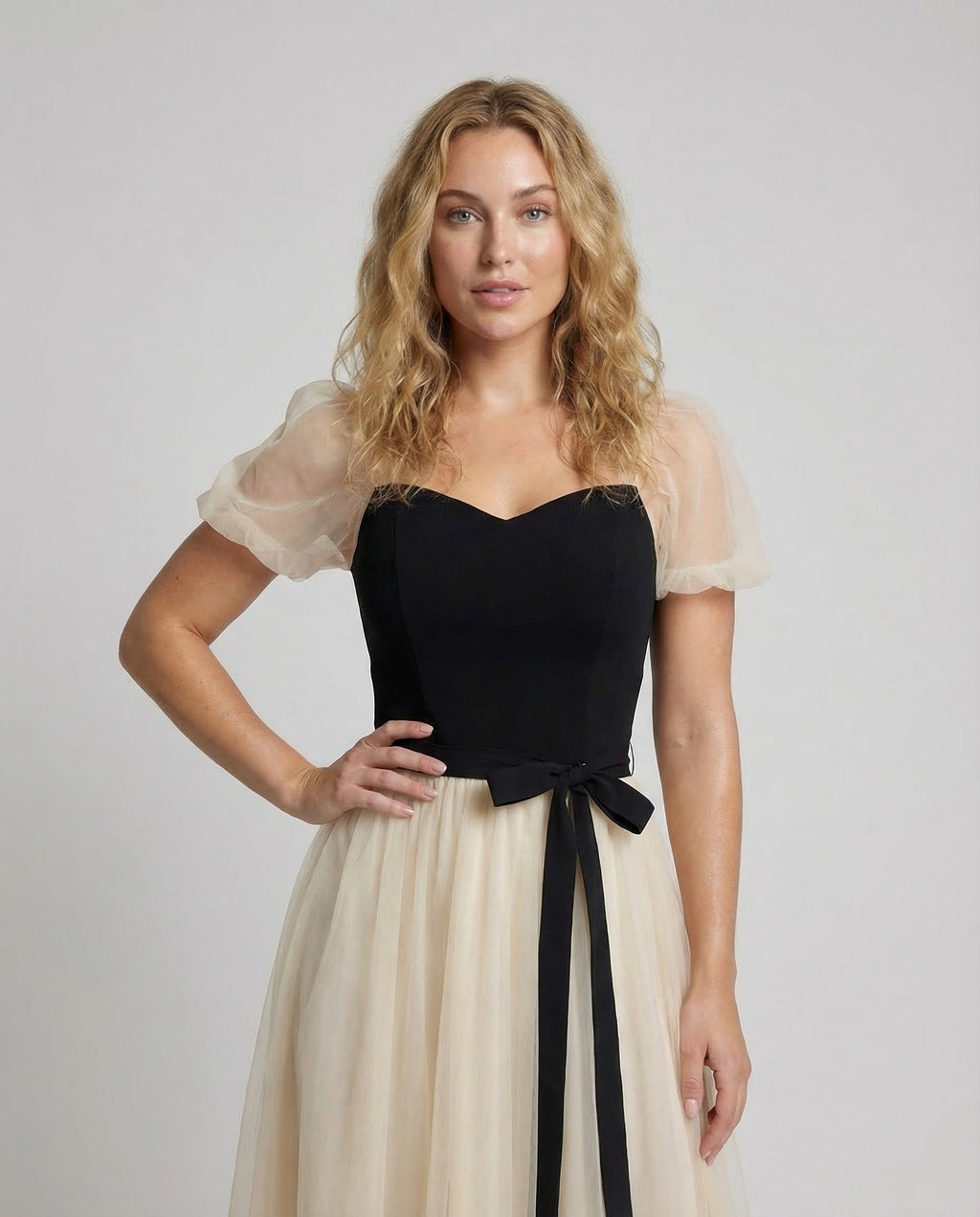 Women's Gala Maxi Dress with Tulle Skirt - Upper Body View