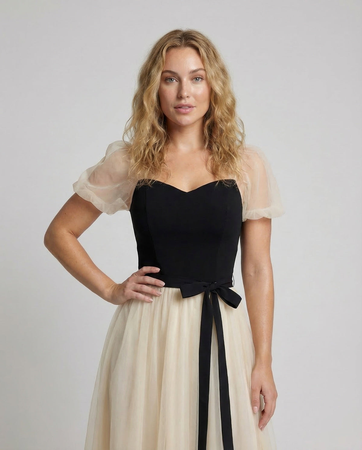 Women's Gala Maxi Dress with Tulle Skirt - Upper Body View