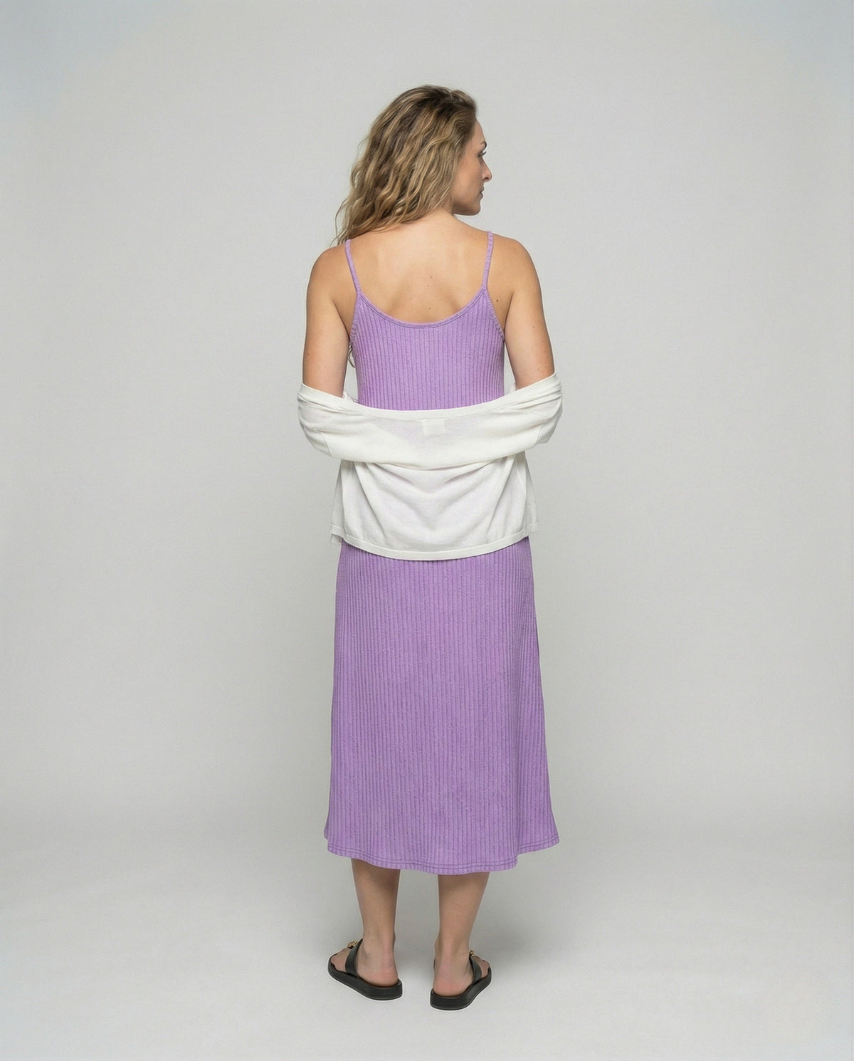 Women's Crinkled Midi Dress with Spaghetti Straps - Back View
