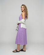 Women's Crinkled Midi Dress with Spaghetti Straps - Front View
