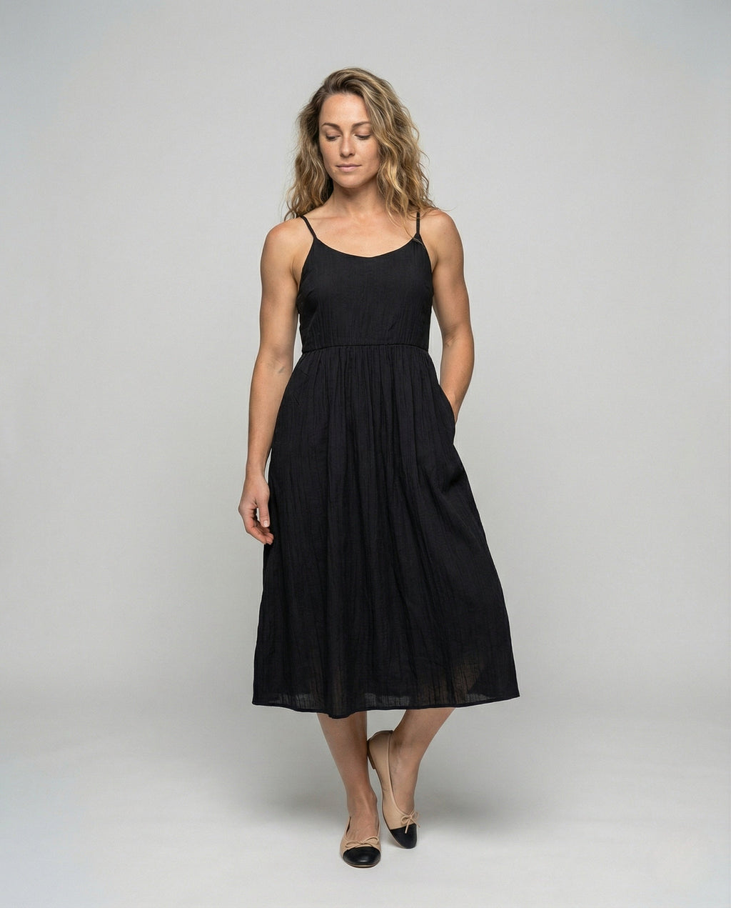 Women's Crinkled Viscose Strap Dress - Front View