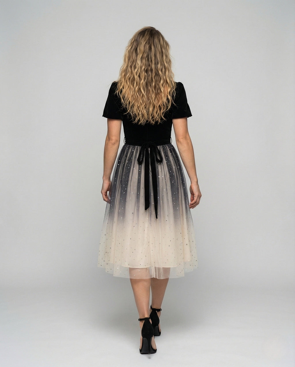Women's Ball Gown with Velvet Top and Tulle Skirt - Back View