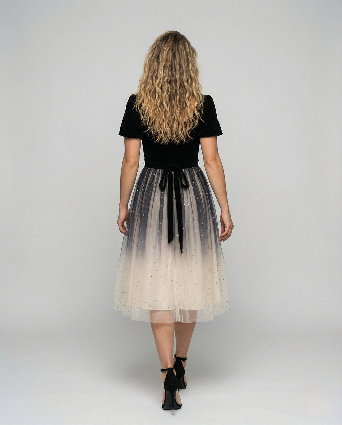 Women's Ball Gown with Velvet Top and Tulle Skirt - Back View