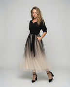 Women's Ball Gown with Velvet Top and Tulle Skirt - Front View