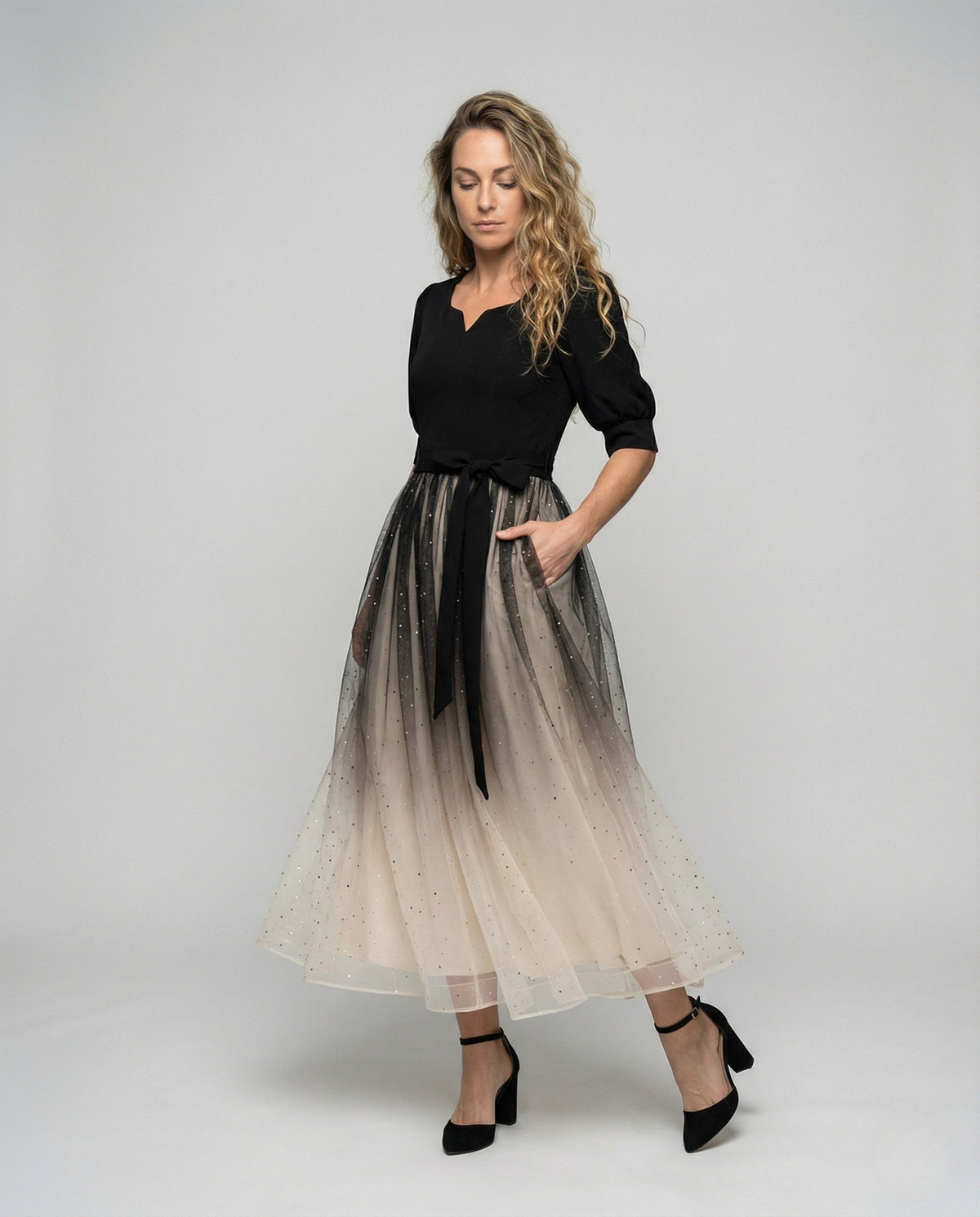 Women's Ball Gown with Velvet Top and Tulle Skirt - Front View