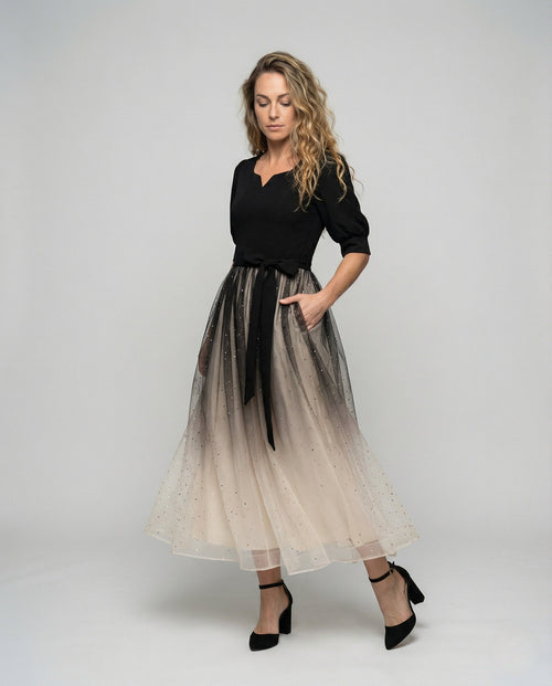 Women's Ball Gown with Velvet Top and Tulle Skirt - Front View