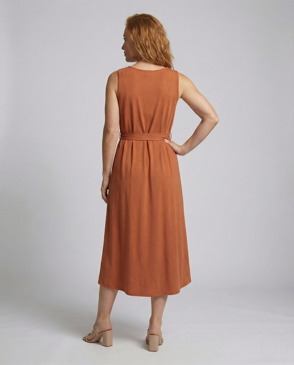Women's Ankle-Length Casual Dress with Pockets - Back View