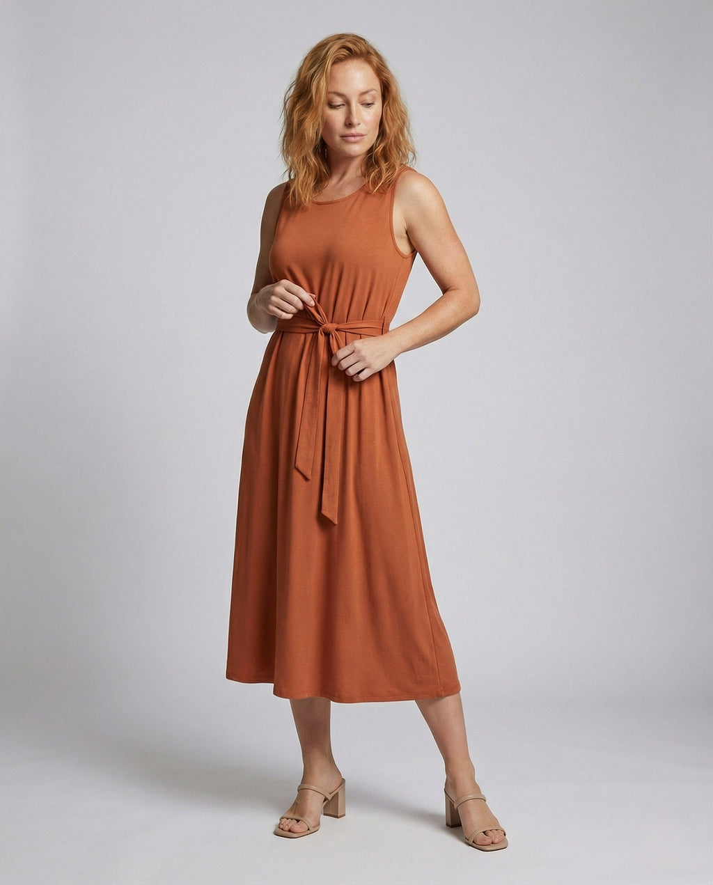 Women's Ankle-Length Casual Dress with Pockets - Front View