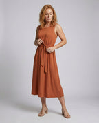 Women's Ankle-Length Casual Dress with Pockets - Front View