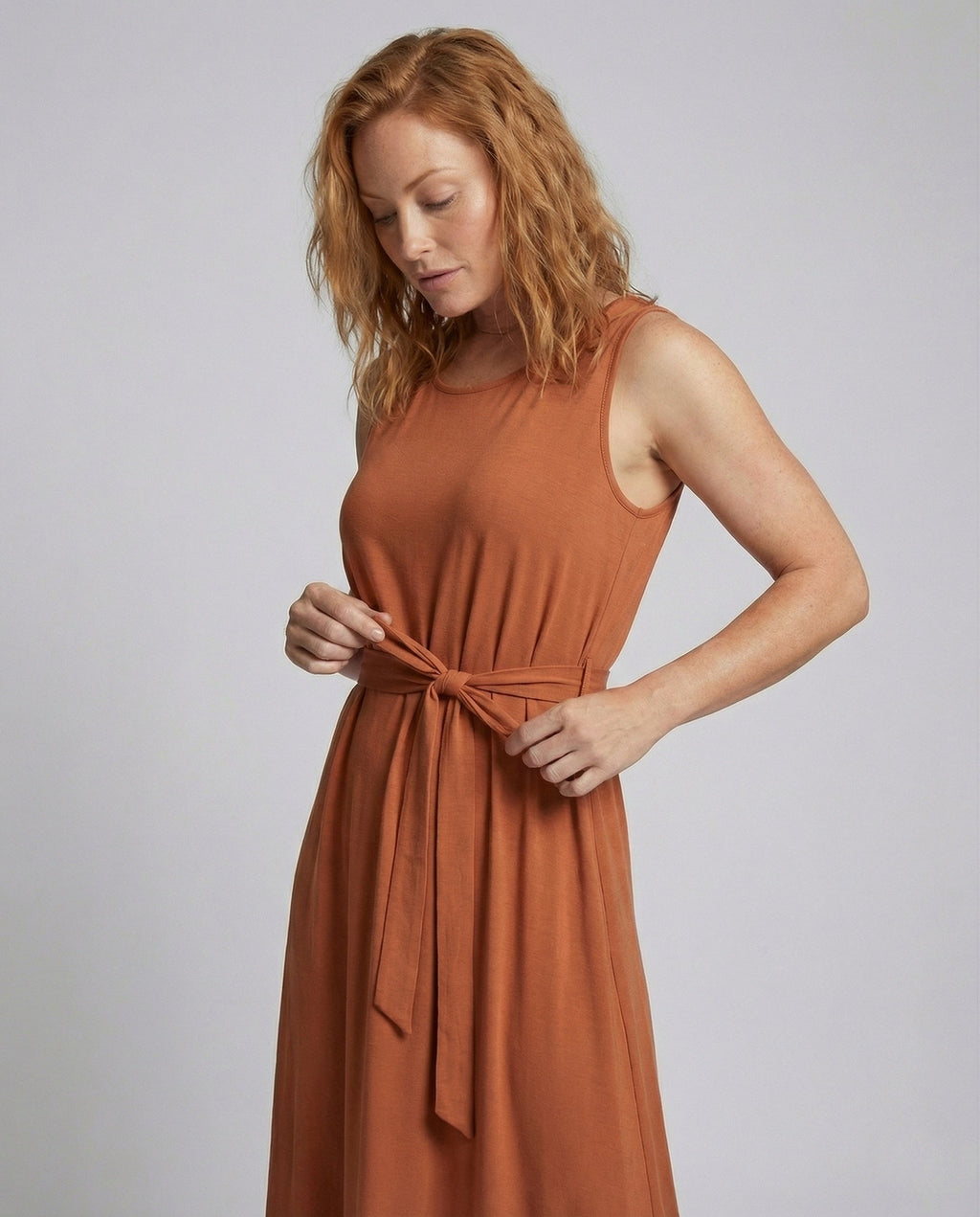 Women's Ankle-Length Casual Dress with Pockets - Upper Body View