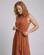 Women's Ankle-Length Casual Dress with Pockets - Upper Body View