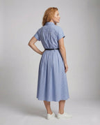 Women's Short Sleeve Shirt Dress with Pinstripes - Back View