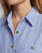 Women's Short Sleeve Shirt Dress with Pinstripes - Close-Up Detail