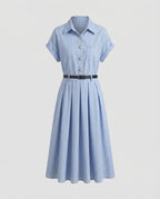 Women's Short Sleeve Shirt Dress with Pinstripes