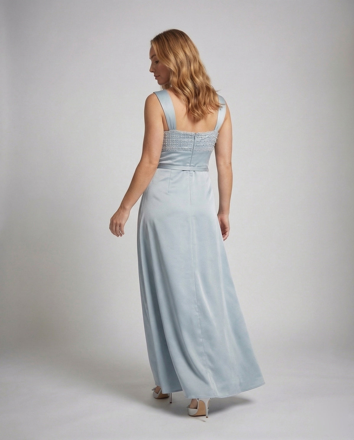 Women's Long Evening Dress with Embroidered Bustier in Empire Cut - Back View