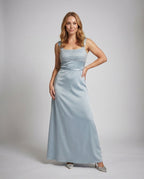Women's Long Evening Dress with Embroidered Bustier in Empire Cut - Front View
