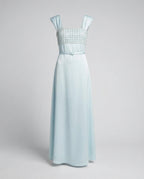 Women's Long Evening Dress with Embroidered Bustier in Empire Cut
