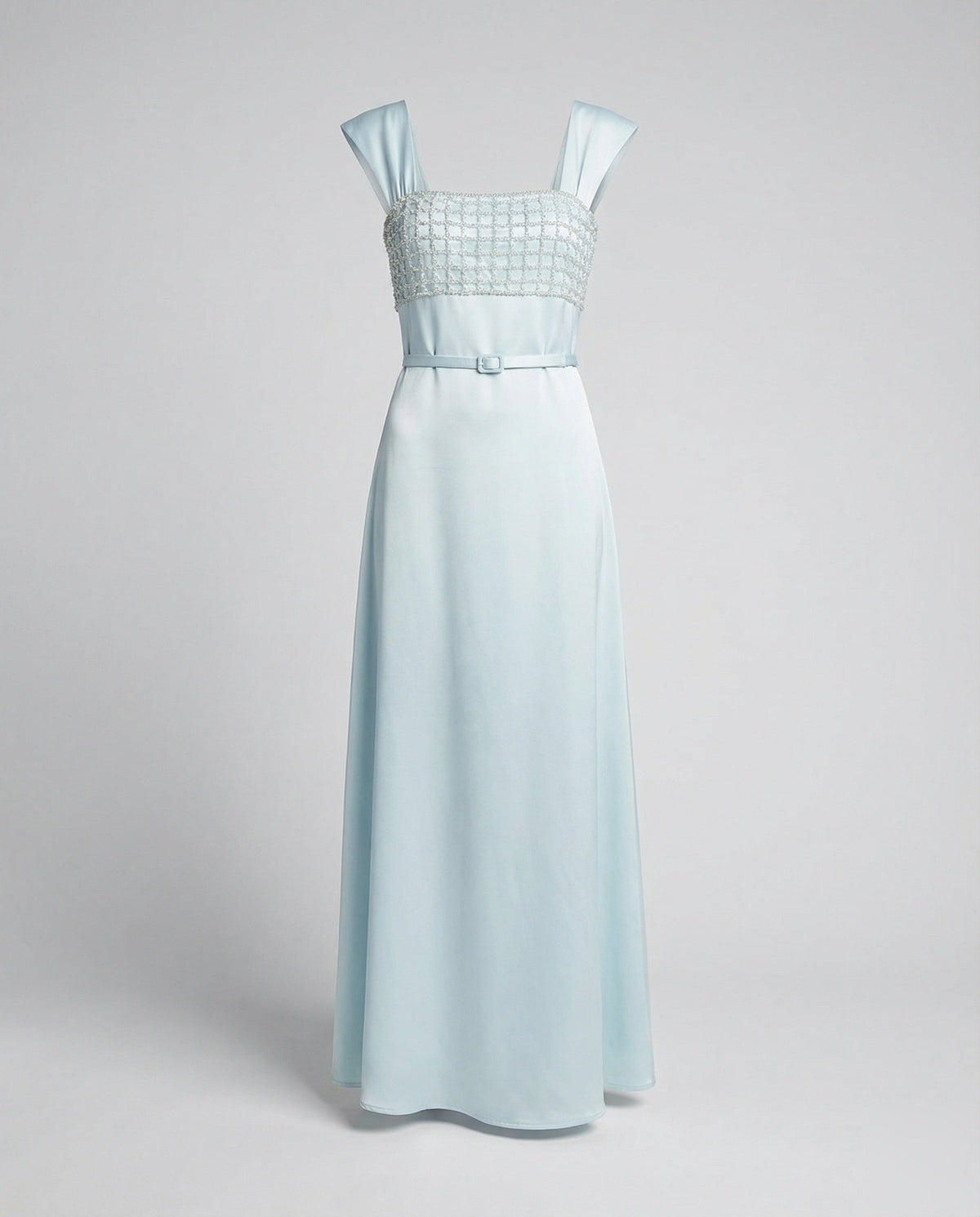 Women's Long Evening Dress with Embroidered Bustier in Empire Cut