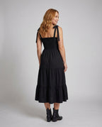 Women's Long Smok Bustier Dress with Tiered Skirt - Back View