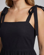Women's Long Smok Bustier Dress with Tiered Skirt - Close-Up Detail