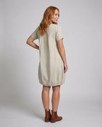 Women's Linen Short Dress in A-Line with Pockets - Back View