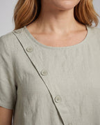 Women's Linen Short Dress in A-Line with Pockets - Close-Up Detail