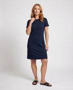 Women's Short Sleeve Jersey Dress in A-Line - Front View