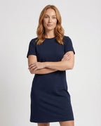 Women's Short Sleeve Jersey Dress in A-Line - Upper Body View
