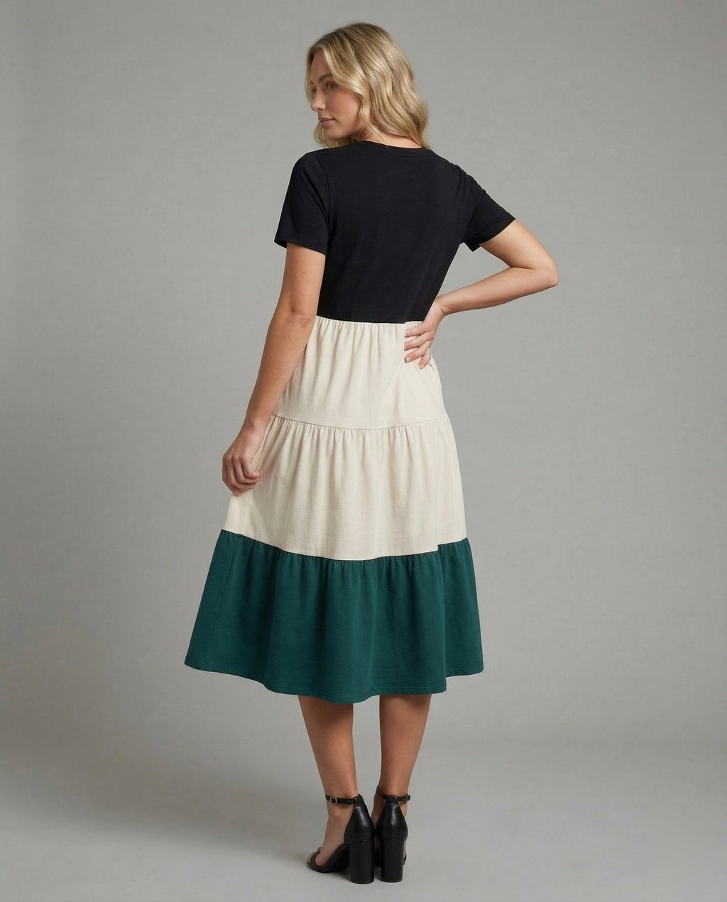 Women's Tiered Ruffle Dress made of Cotton Blend - Back View