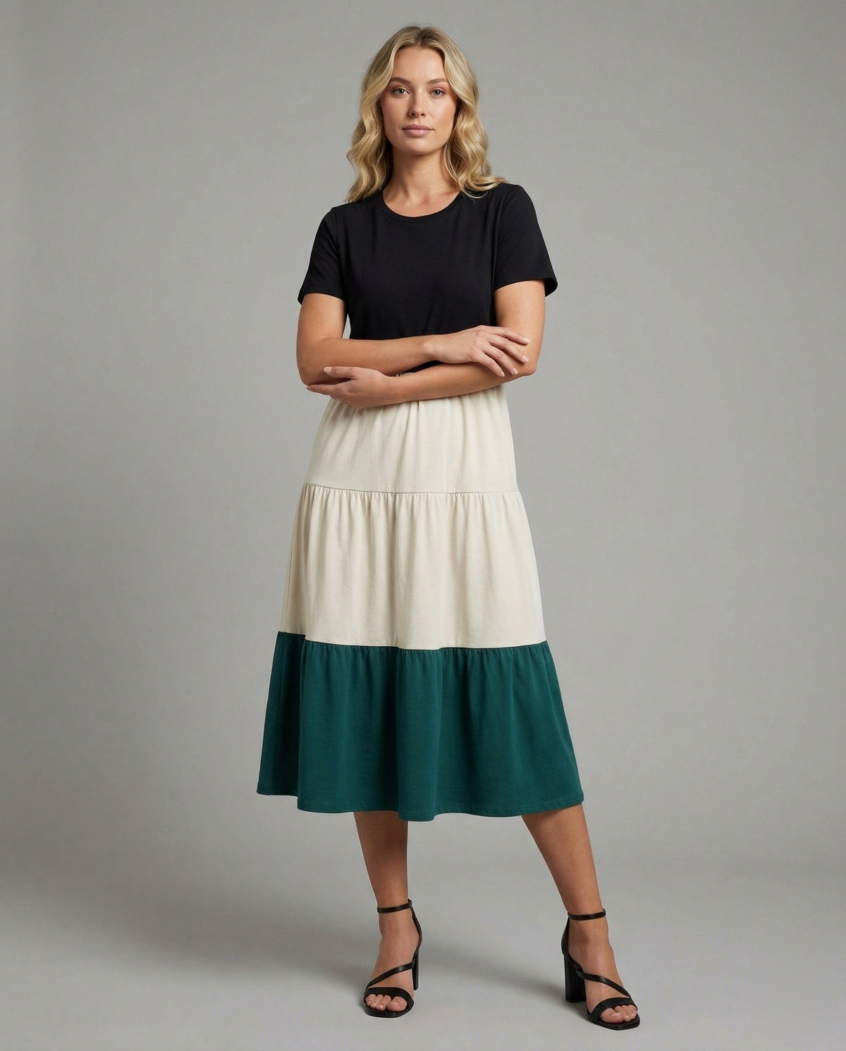 Women's Tiered Ruffle Dress made of Cotton Blend - Front View