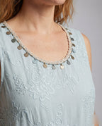 Women's Layered Midi Dress with Crochet Top - Close-Up Detail
