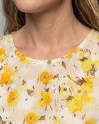 Women's Floral Midi Dress with Drawstring Waist - Close-Up Detail