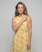 Women's Floral Midi Dress with Drawstring Waist - Upper Body View