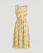 Women's Floral Midi Dress with Drawstring Waist