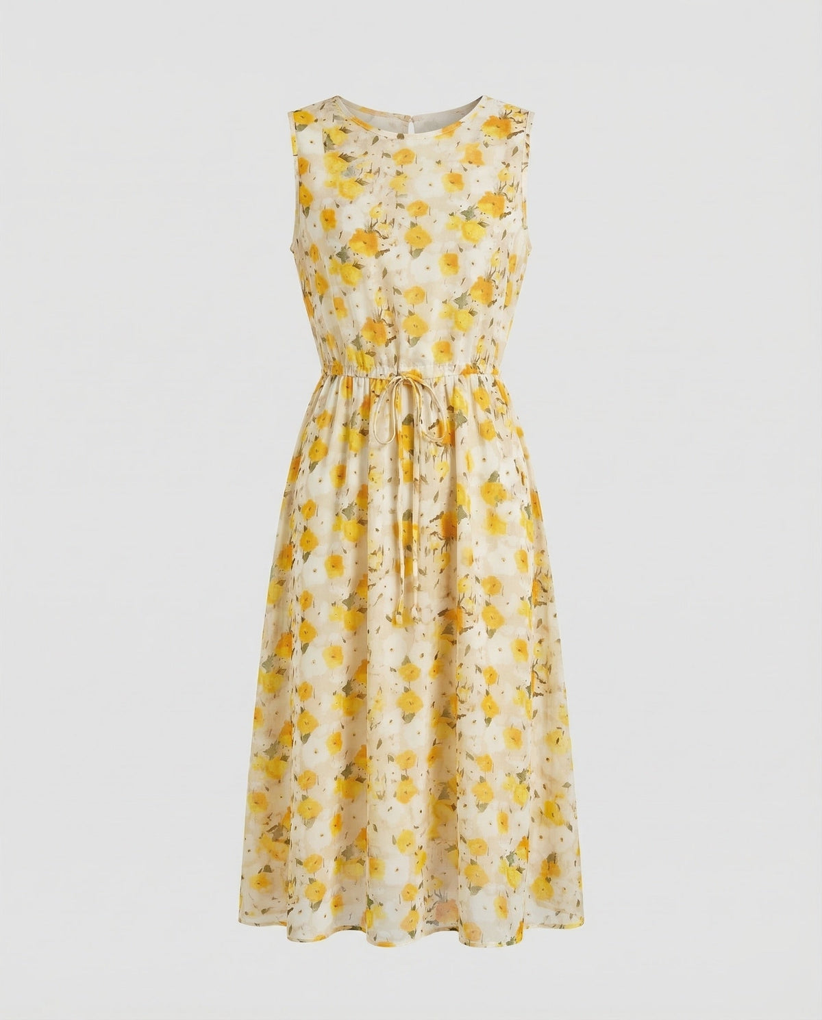Women's Floral Midi Dress with Drawstring Waist