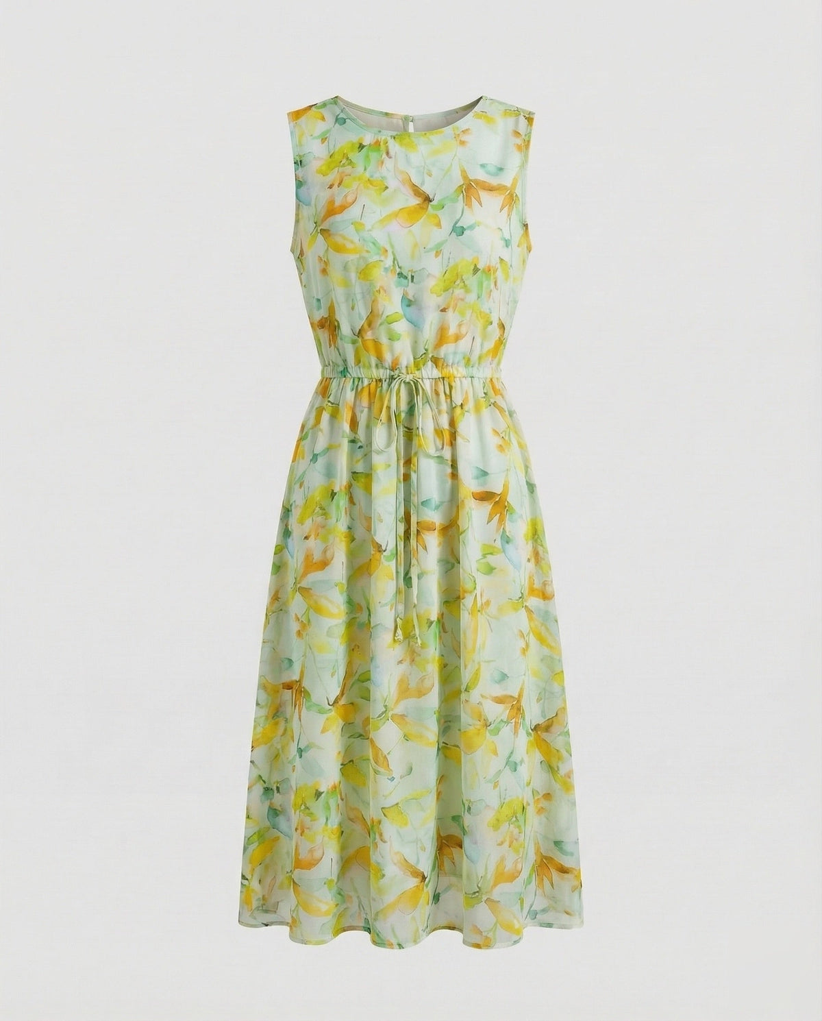 Women's Floral Midi Dress with Drawstring Waist