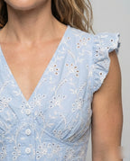 Women's Eyelet Embroidery Maxi Dress with Ruffle Skirt - Close-Up Detail