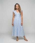 Women's Eyelet Embroidery Maxi Dress with Ruffle Skirt - Front View