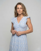 Women's Eyelet Embroidery Maxi Dress with Ruffle Skirt - Upper Body View