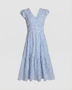 Women's Eyelet Embroidery Maxi Dress with Ruffle Skirt